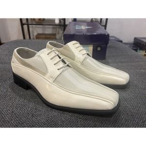 Viotti Lace Up Striped Satin Patent Oxford Tuxedo Dress Shoes Ivory Size 12 New!